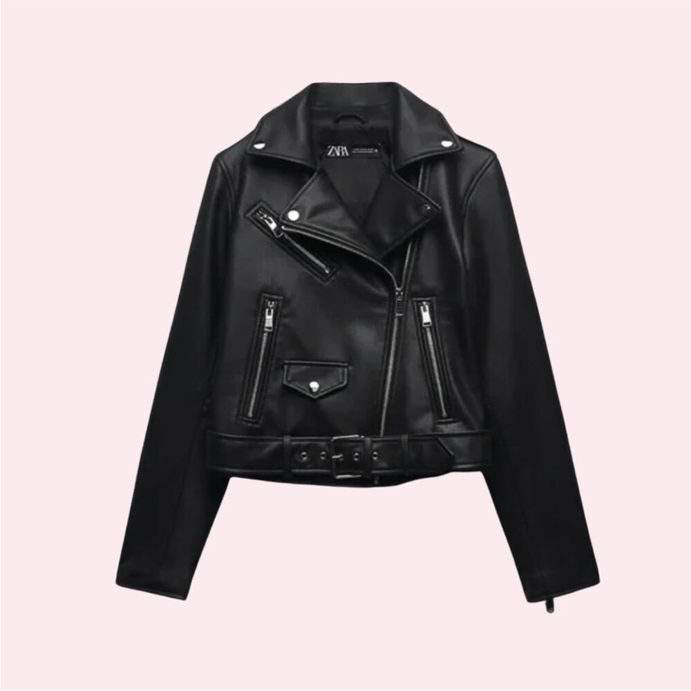 Zara Women's Sleek Black Leather Biker Jacket